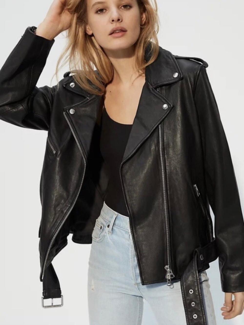 Aritzia Edgy Wilfred Free 'Lennon' Black Leather Biker Jacket Sz. S